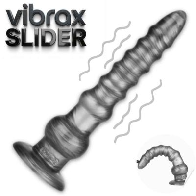 12.5 pouces King Sized Vibrating Vibrax Slider vibromasseur anal texture nervurée spirale gris anthracite – longueur totale 32.3 cm – base ventouse XXL 10.5 cm – 10 modes vibration – design ultra-stimulant