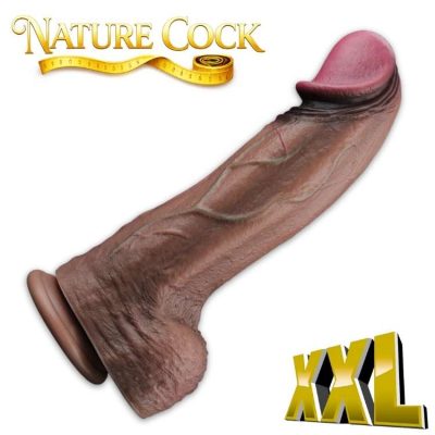 Gode XXL 13 pouces Dual Layered Silicone Mature Cock - vue frontale complète tête rose veines réalistes base ventouse