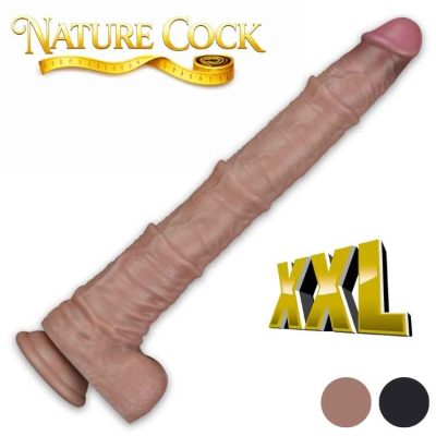 16 pouces Dual Layered Bendable Silicone Cock XXL Nature Cock - gode flexible silicone platine double couche - armature métallique - base ventouse 7,8 cm