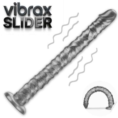 16 pouces King Sized Vibrating Vibrax Slider vibromasseur anal XXL ultra-flexible gris anthracite – texture nervurée réaliste – longueur totale 40.8 cm – base ventouse robuste 8.3 cm – 10 modes vibration