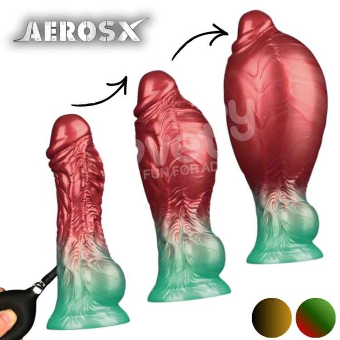 Le dildo gonflable AEROSX de 8 pouces montrant sa texture réaliste et ses veines.