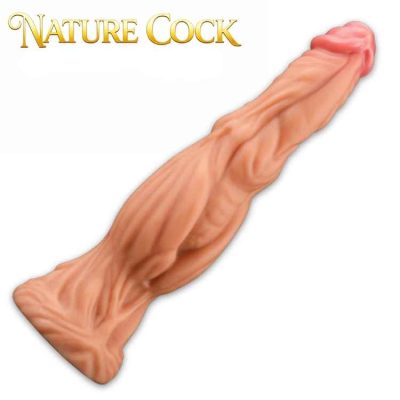 Gode 9.5 pouces dual layered silicone Nature Cock - dimensions 24.5cm longueur 6.3cm largeur 7cm base ventouse veines sculptées