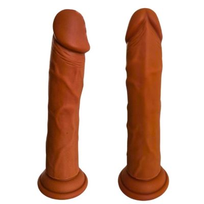Realistic brown harness dildo in medical silicone