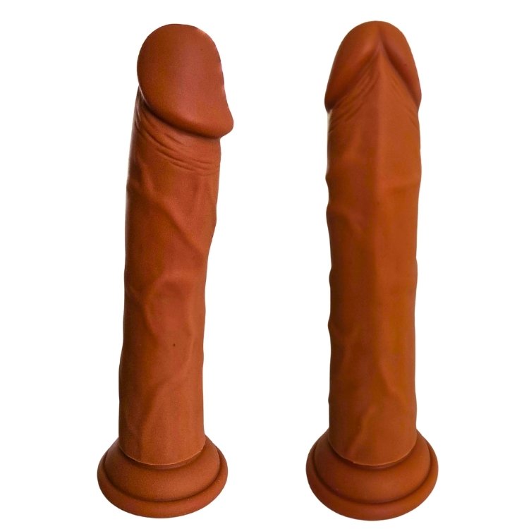 Realistic brown harness dildo in medical silicone