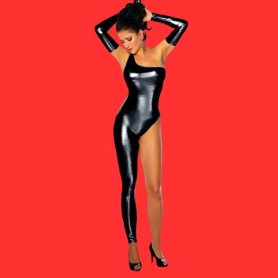 Combinaison Wetlook Noire Asymétrique – Lingerie Extensible Brillante One Size