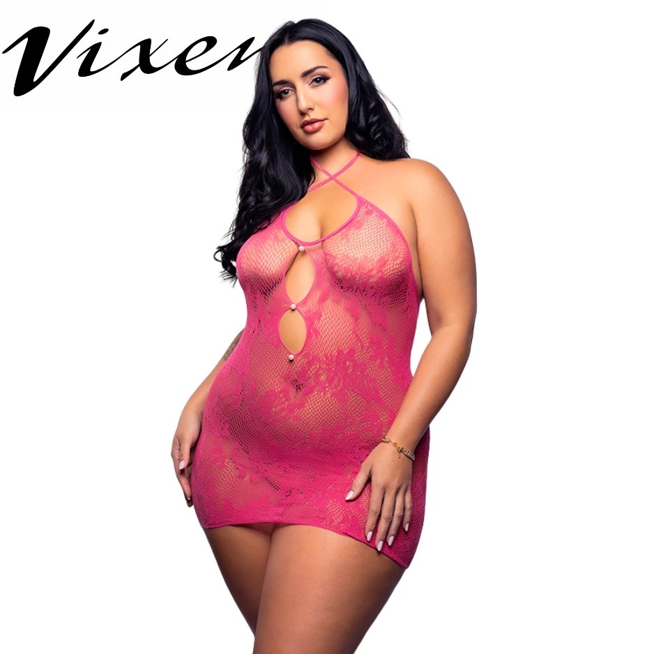 Nuisette en Dentelle Florale avec Perles - FAV821X - Fantasy Lingerie Grande Taille