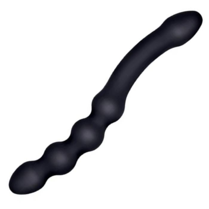 Plug double tête en silicone doux avec fini soyeux.