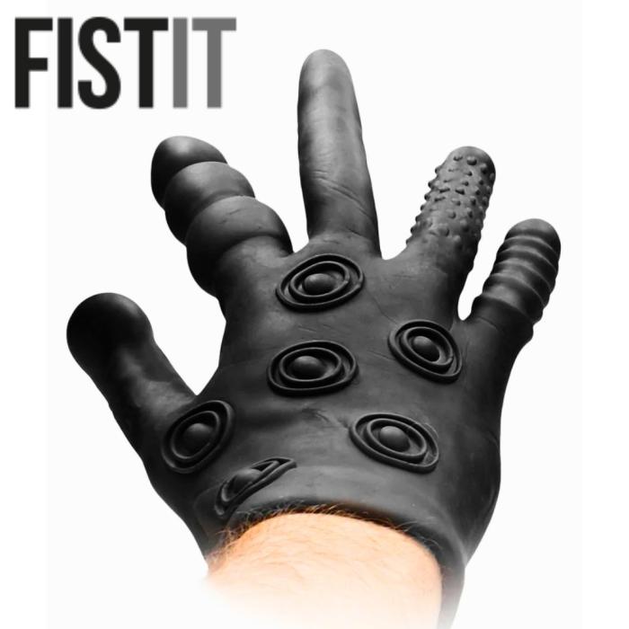 FISTIT Silicone Stimulation Glove, gant noir en silicone texturé.