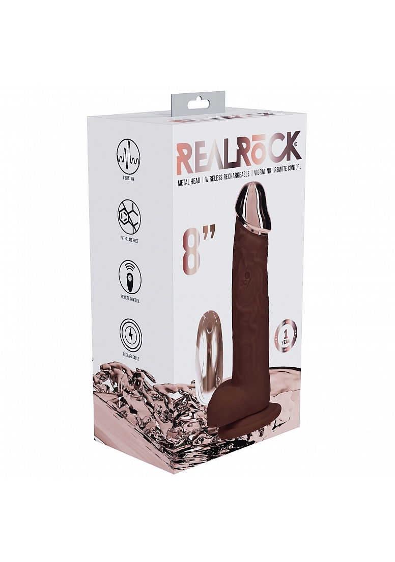 RealRock Metal Head – Gode Vibrant Réaliste avec Embout en Métal 8" Brun avec Télécommande – Image 6