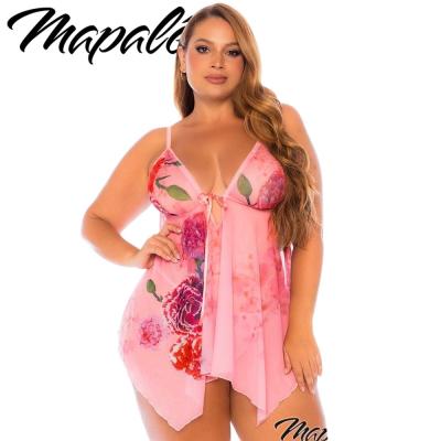 Babydoll Rose à Imprimé Floral Grande Taille - MA7607X - Mapalé