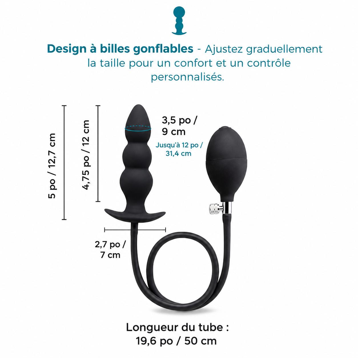 Schéma des dimensions du bouchon anal gonflable