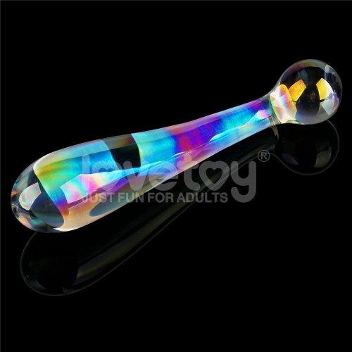 Gode en verre borosilicate aux reflets arc-en-ciel prismatiques