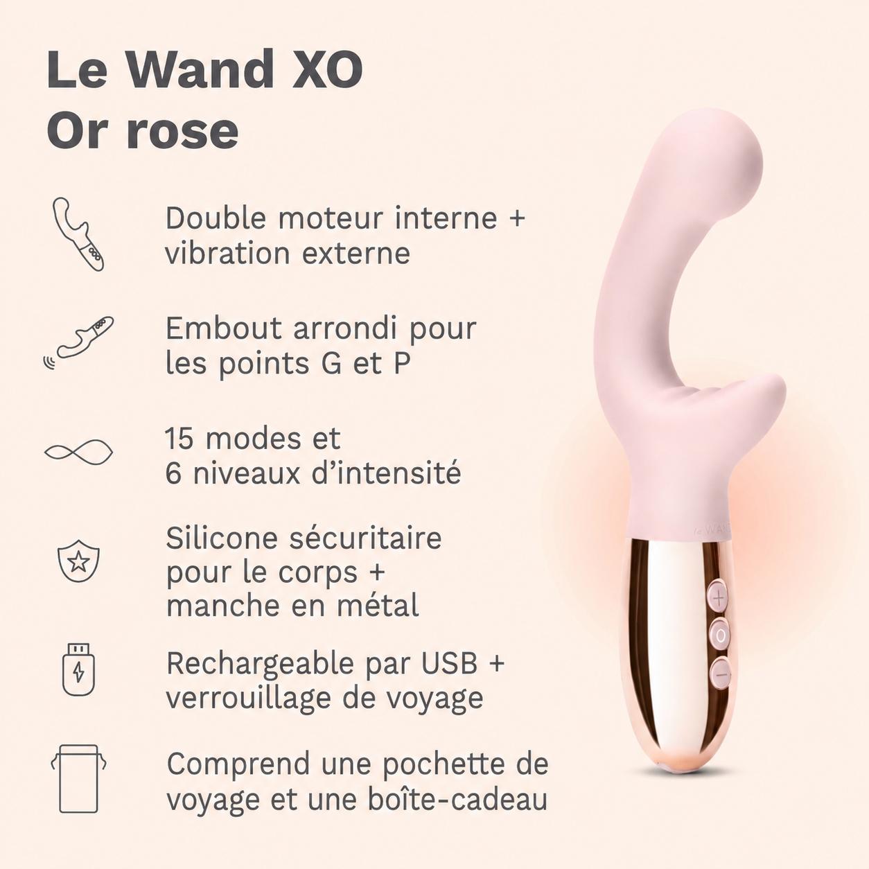 Le Wand XO vibromasseur double moteur or rose