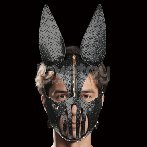 Fermeture éclair dorée du masque bunny BDSM intégral