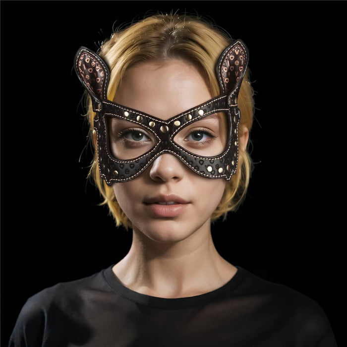 Masque Bunny BDSM Rebellion Reign — Cuir PU et Rivets Bronze – Image 6