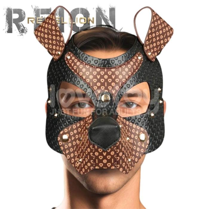 Masque pup BDSM bicolore noir et brun avec muselière