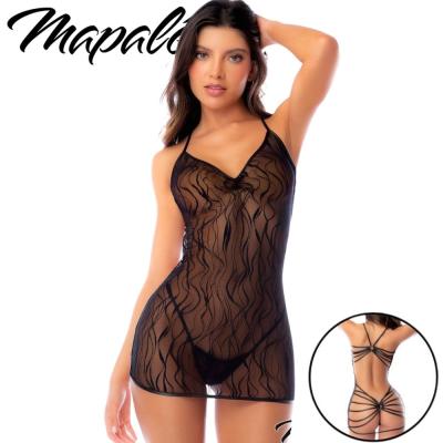 Nuisette filet noire Mapalé avec broderies ondulées vue de face