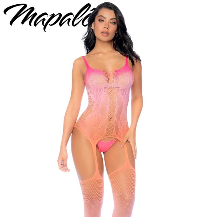 Body dégradé rose et pêche Mapalé avec bas attachés vue de face