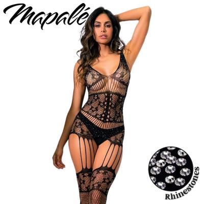 Body Mapalé noir avec détails en filet, bas attachés et dos travaillé