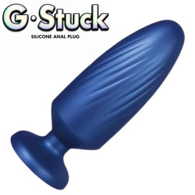 Plug anal en silicone bleu métallique G-Stuck vue complète
