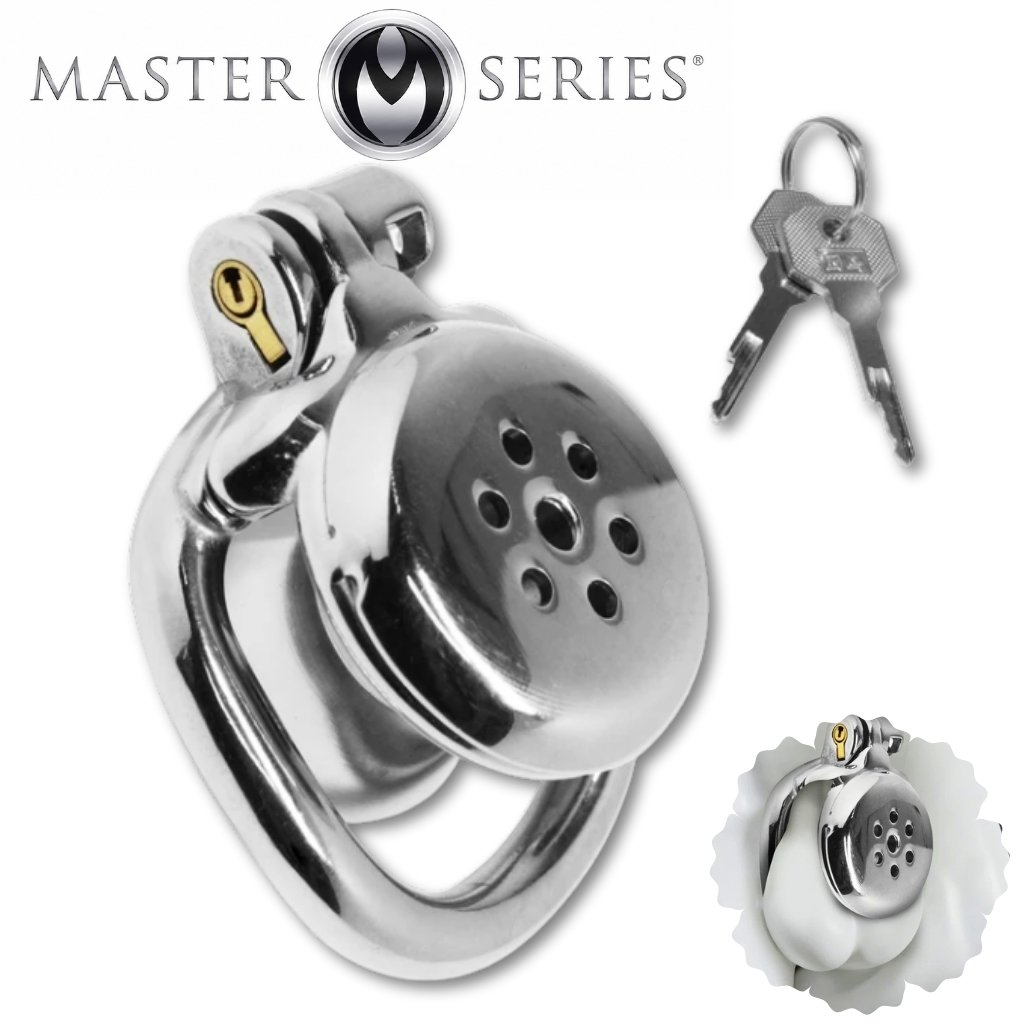 Cage de chasteté inversée Master Series en métal avec deux clés