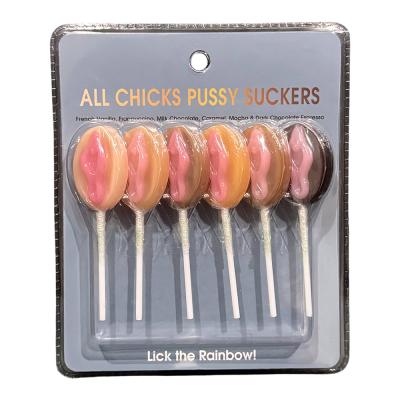 All Chicks Pussy Suckers - Sucettes Coquines Forme Vagin, Saveurs Café, Ensemble de 6