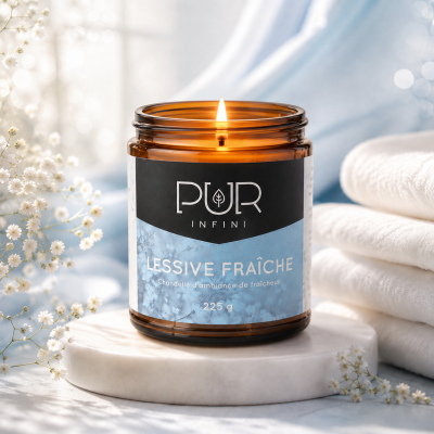Lessive Fraîche – Chandelle de Soya Artisanale 225 g – PUR INFINI