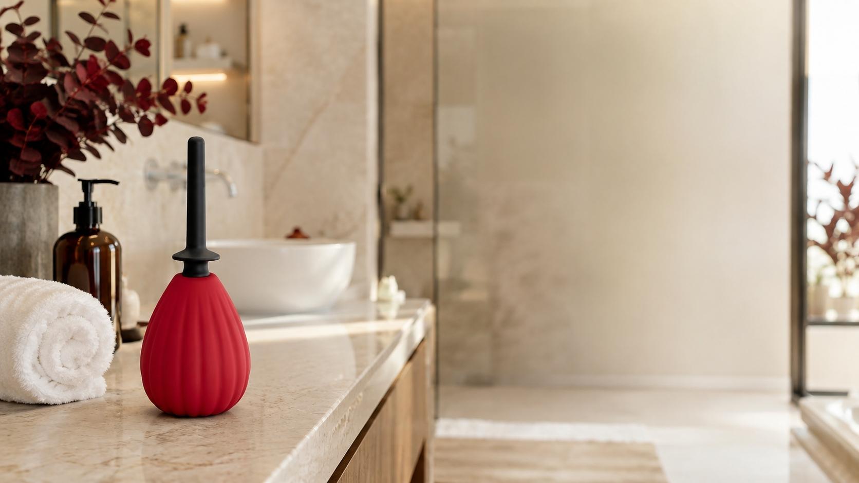 Poire de lavement en silicone dans une salle de bain élégante