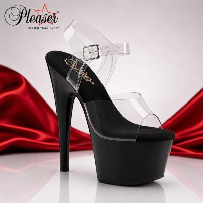 Sandale Pleaser Adore-708 transparente et noir mat avec talon 7 po vue de côté