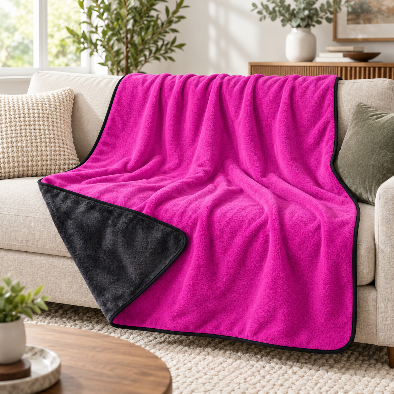Couverture réversible noire et rose pour protéger le lit