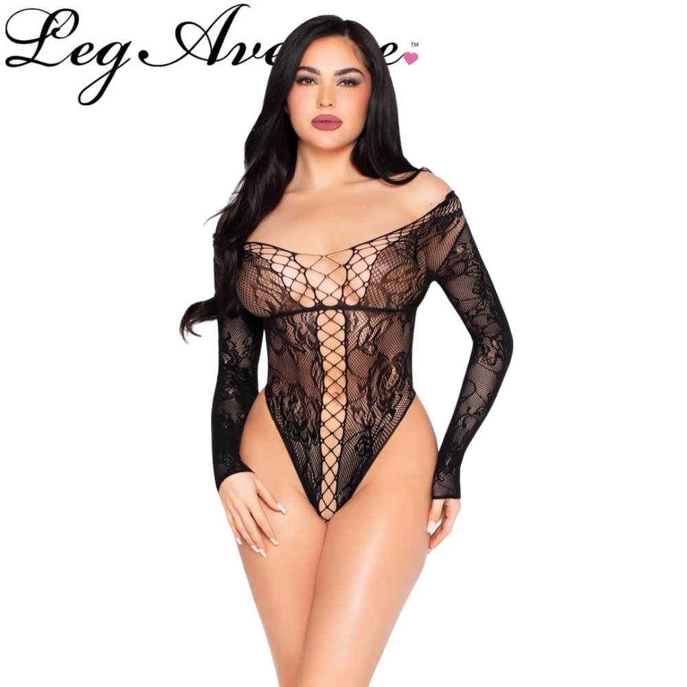 Teddy Handle With Care noir en dentelle Leg Avenue vue de face