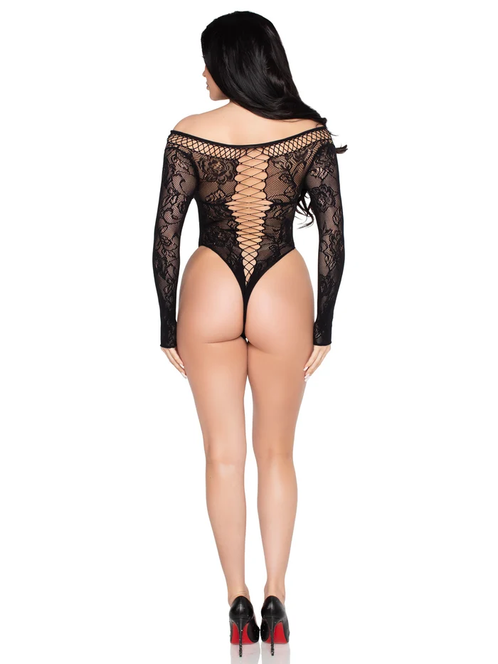 Teddy Leg Avenue en dentelle et filet avec faux laçage