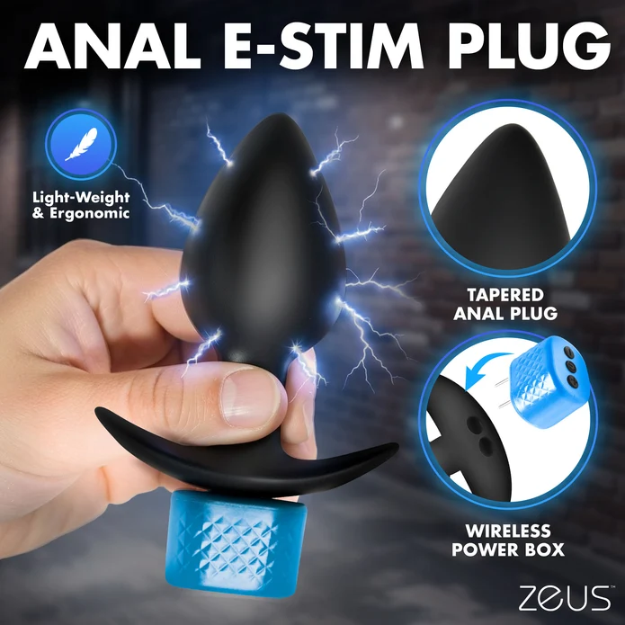 Plug anal effilé en silicone noir du kit e-stim Zeus