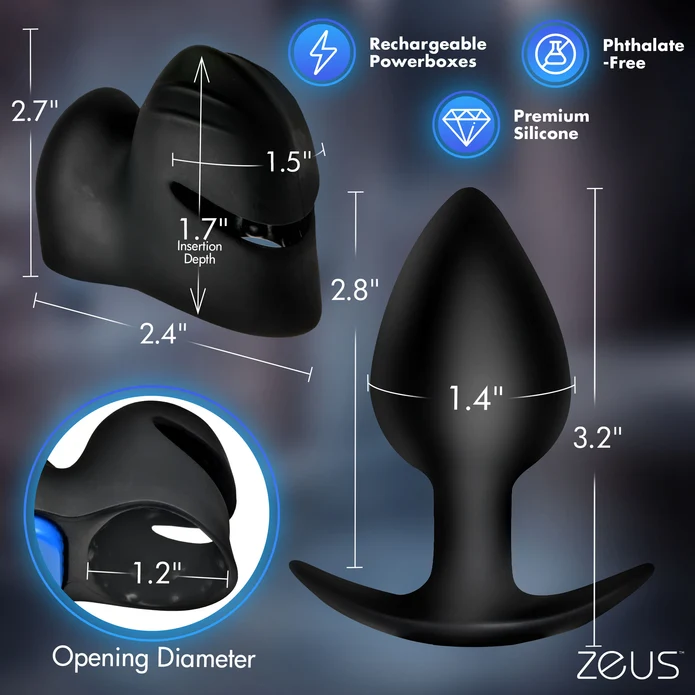 Dimensions du plug anal 3,2 po (8,1 cm) et du capuchon Zeus