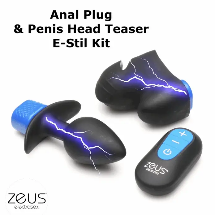 Kit électrostimulation plug anal et capuchon de gland Zeus avec télécommande