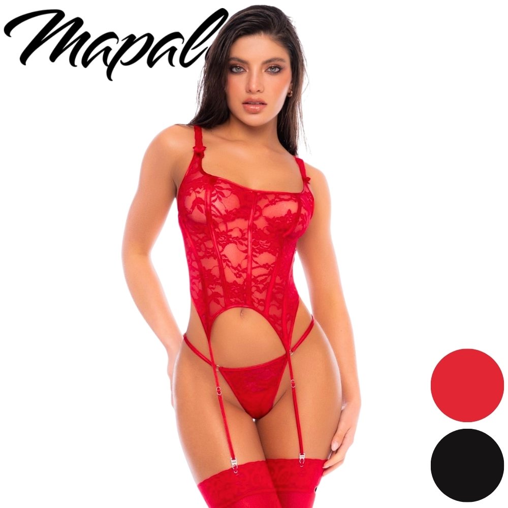 Bustier Rebel Romance noir en dentelle florale Mapalé avec jarretelles et string