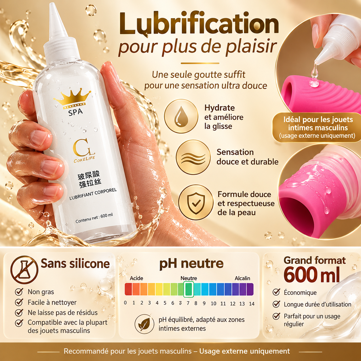 Grand format 600 ml du lubrifiant externe COKELIFE
