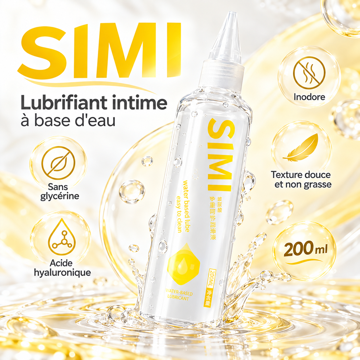 Lubrifiant Intime Sans Glycérine à l'Acide Hyaluronique – SIMI 200 ml – Image 2