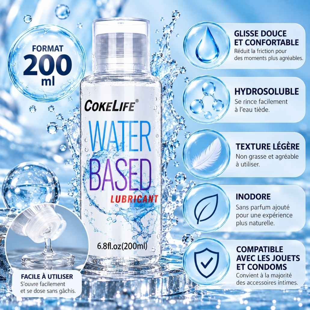 Flacon de lubrifiant à base d'eau COKELIFE 200 ml facile à rincer