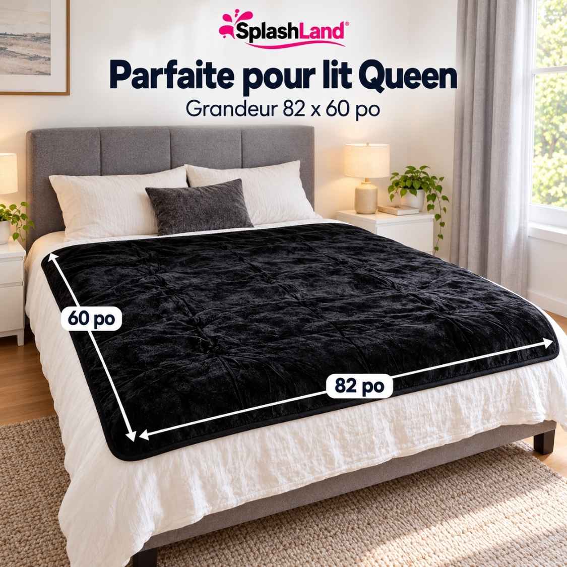 SplashLand Queen – Couverture Imperméable et Hydrofuge Noire 82 × 60 po – Image 7